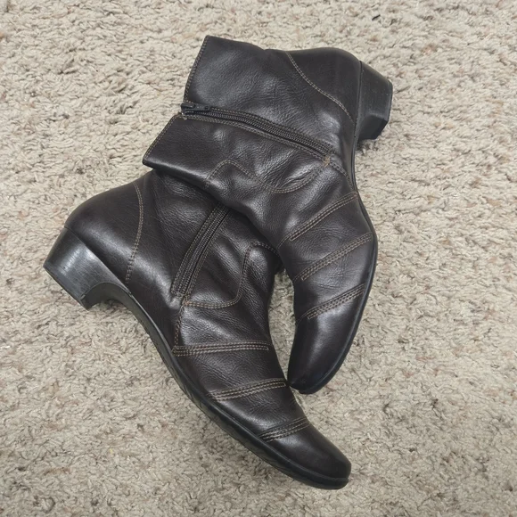 Paul Green Dark Brown Leather Ankle Boots Size 9.5
